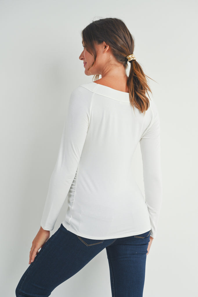 White Jersey Boat Neck Maternity Top Back