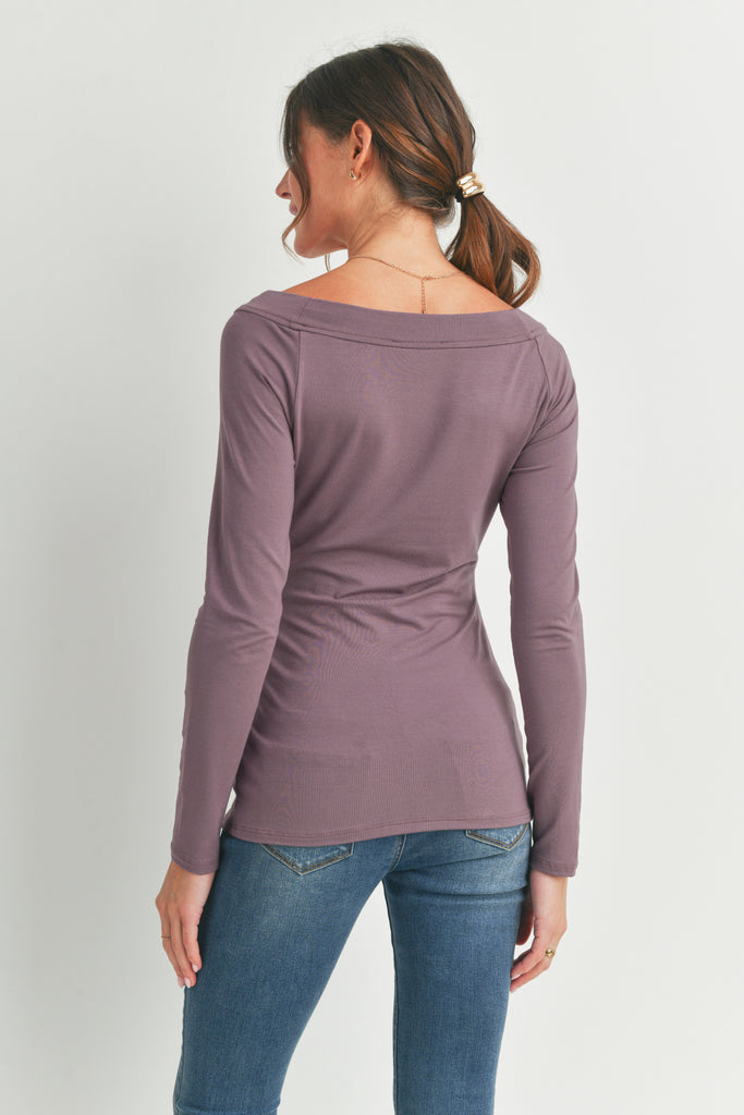 Dark Mauve Jersey Boat Neck Maternity Top Back