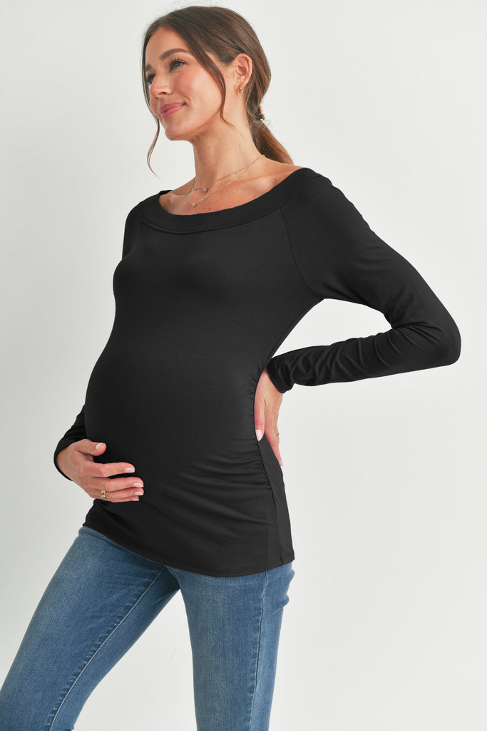 Black Jersey Boat Neck Maternity Top Side