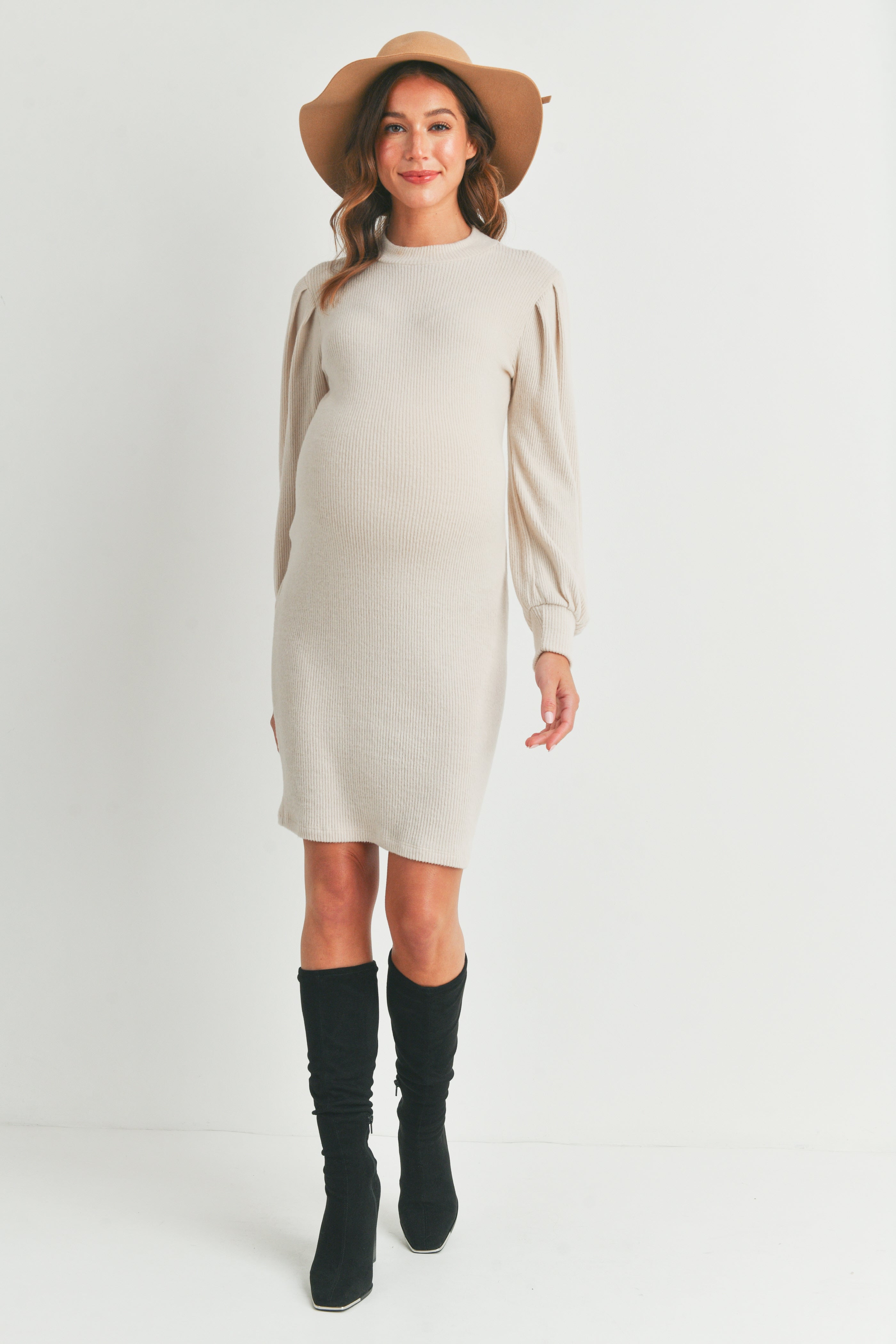 Puff Sleeve Ribbed Maternity Dress TEAL / LARGE Puff Sleeve Ribbed Maternity Dress TEAL / LARGE