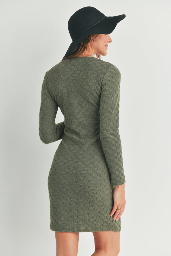 Green Knit Long Sleeve Maternity Midi Dress Back