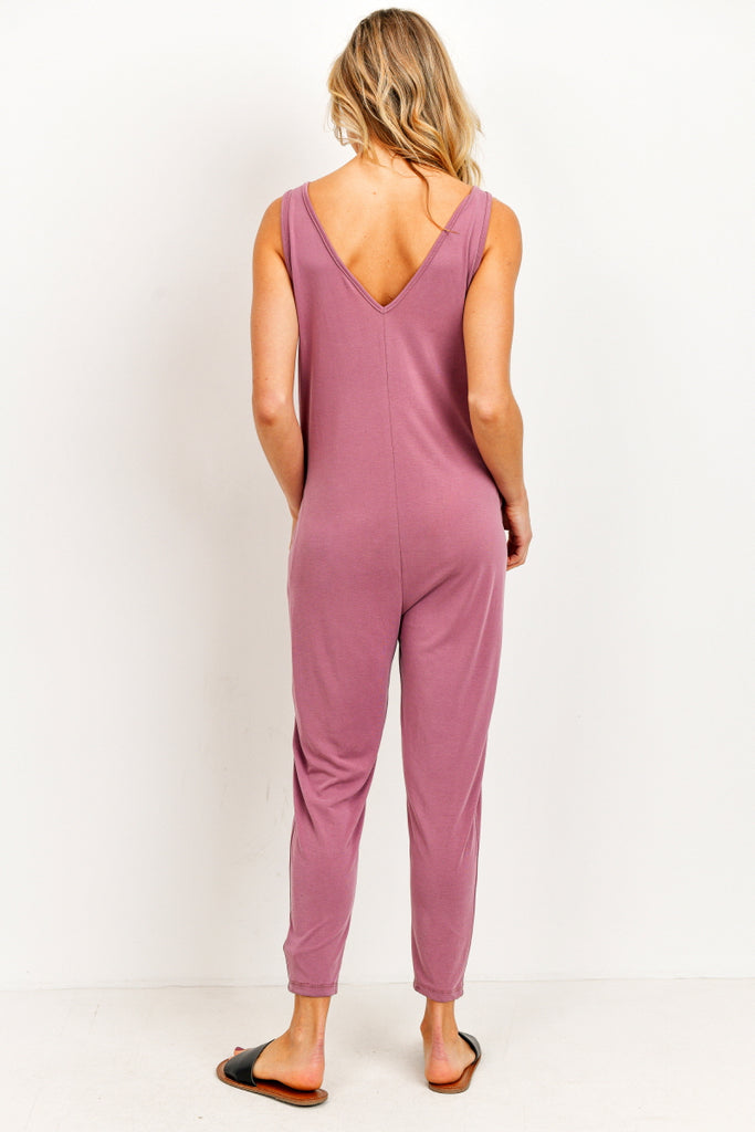 Mauve Deep V Sleeveless Maternity Jumpsuit