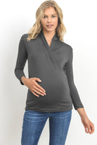 Dark Grey Surplice Long Sleeve Maternity & Nursing Top