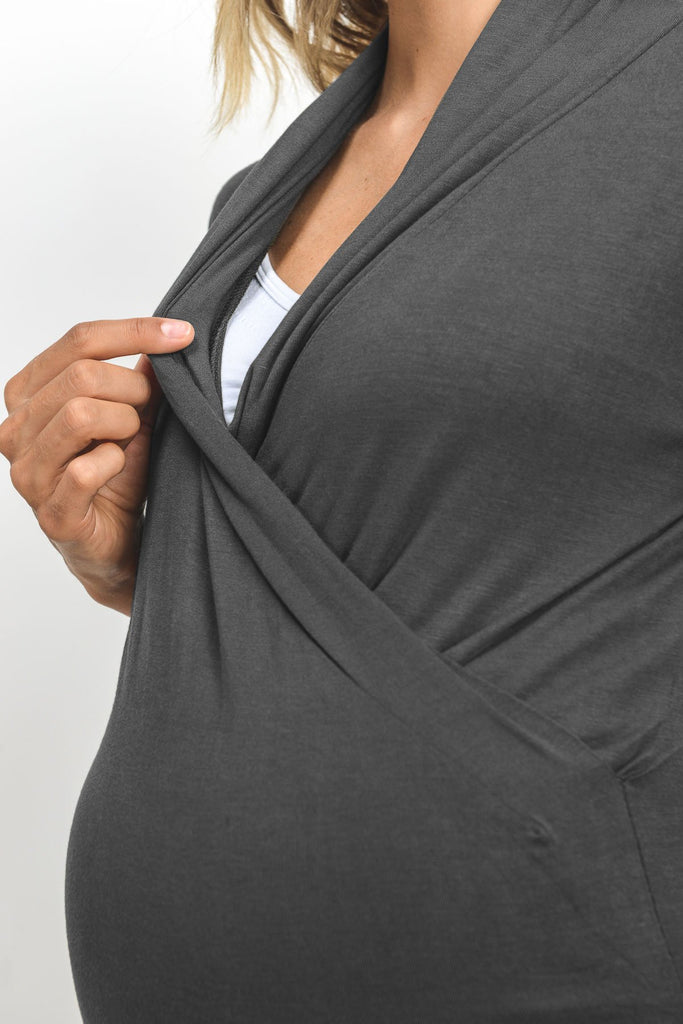 Dark Grey Surplice Long Sleeve Maternity & Nursing Top