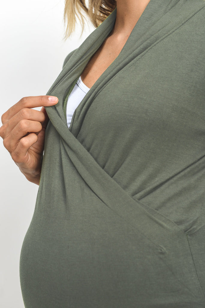 Olive Surplice Long Sleeve Maternity & Nursing Top