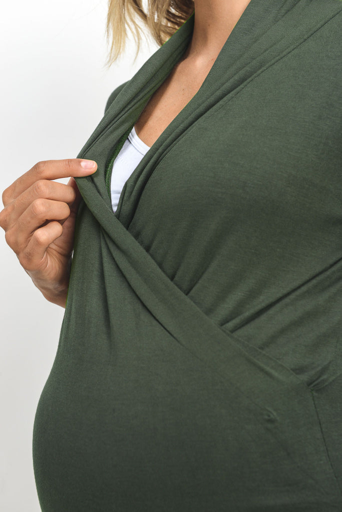 Olive Surplice Long Sleeve Maternity & Nursing Top