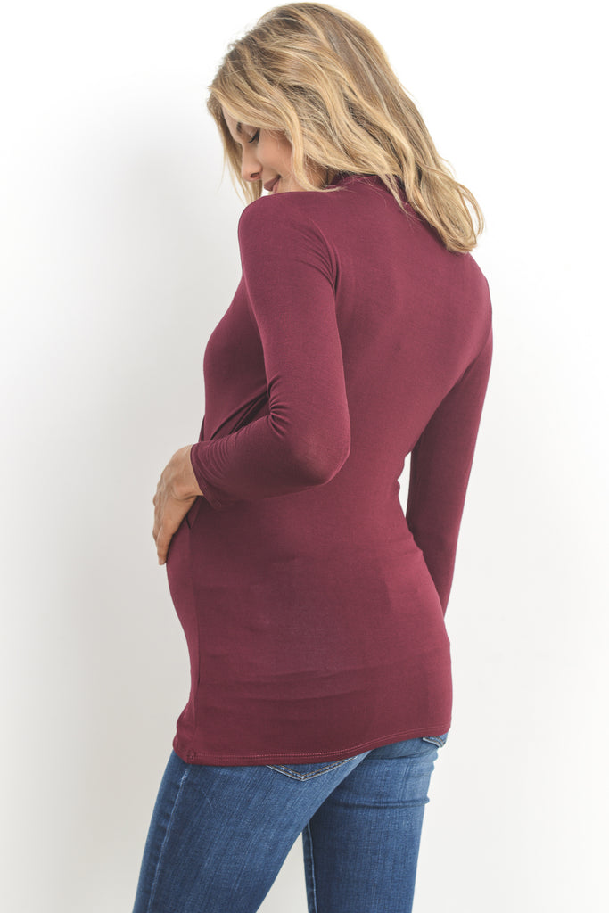 Burgundy Surplice Long Sleeve Maternity & Nursing Top