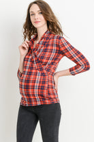Red Plaid Surplice Long Sleeve Maternity & Nursing Top