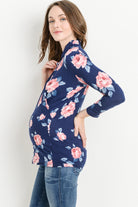 Navy Floral Surplice Long Sleeve Maternity & Nursing Top