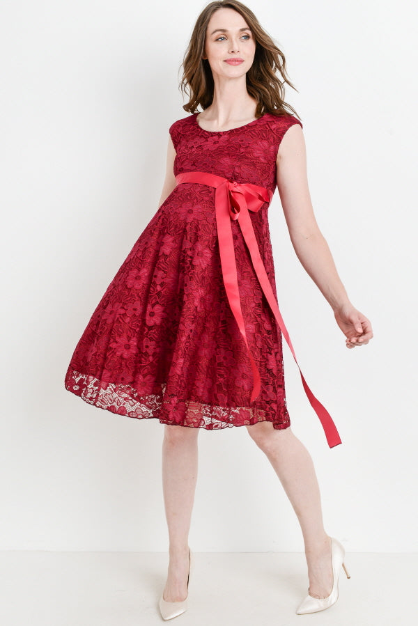 Burgundy Libby Lace Cap Sleeve Maternity Dress