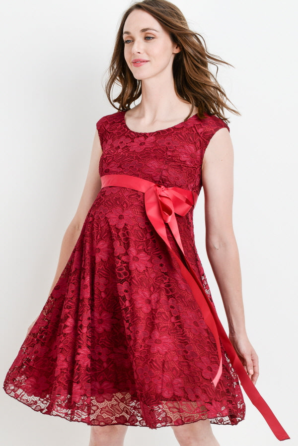 Burgundy Libby Lace Cap Sleeve Maternity Dress