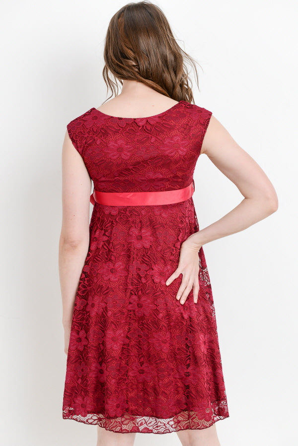 Burgundy Libby Lace Cap Sleeve Maternity Dress