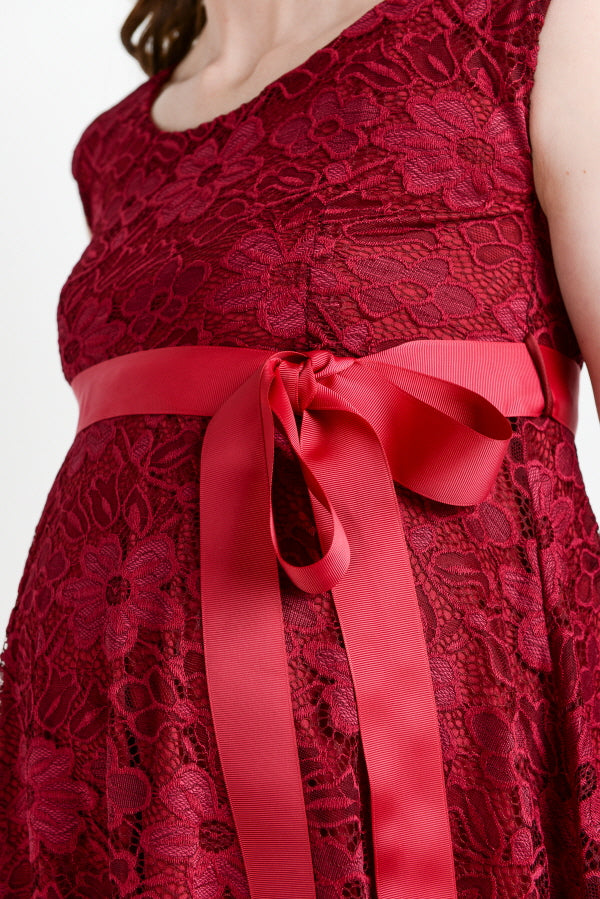 Burgundy Libby Lace Cap Sleeve Maternity Dress