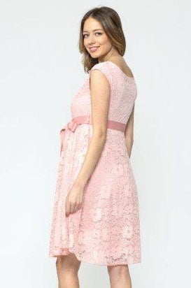 Pink White Libby Lace Cap Sleeve Maternity Dress