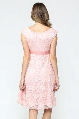 Pink White Libby Lace Cap Sleeve Maternity Dress