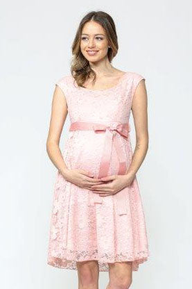 Pink White Libby Lace Cap Sleeve Maternity Dress