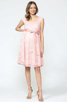 Pink White Libby Lace Cap Sleeve Maternity Dress