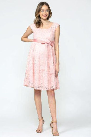 Pink White Libby Lace Cap Sleeve Maternity Dress