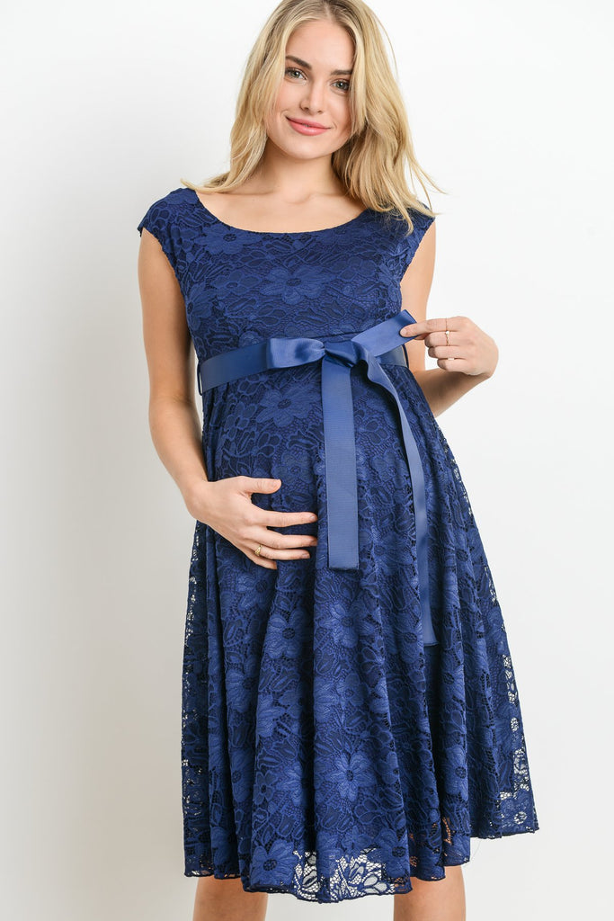 Navy Libby Lace Cap Sleeve Maternity Dress