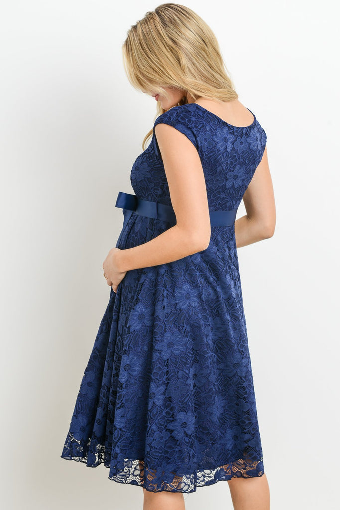 Navy Libby Lace Cap Sleeve Maternity Dress