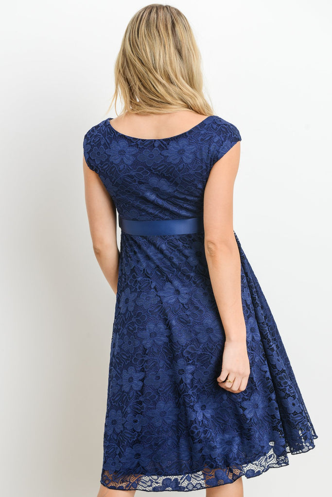 Navy Libby Lace Cap Sleeve Maternity Dress