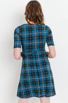 Teal Plaid Side Tie V-Neck Maternity Dress