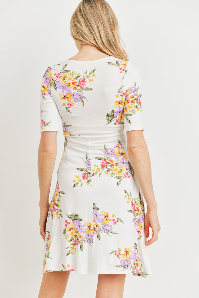 Ivory Floral V-neck With Side Tie Maternity Mini Dress