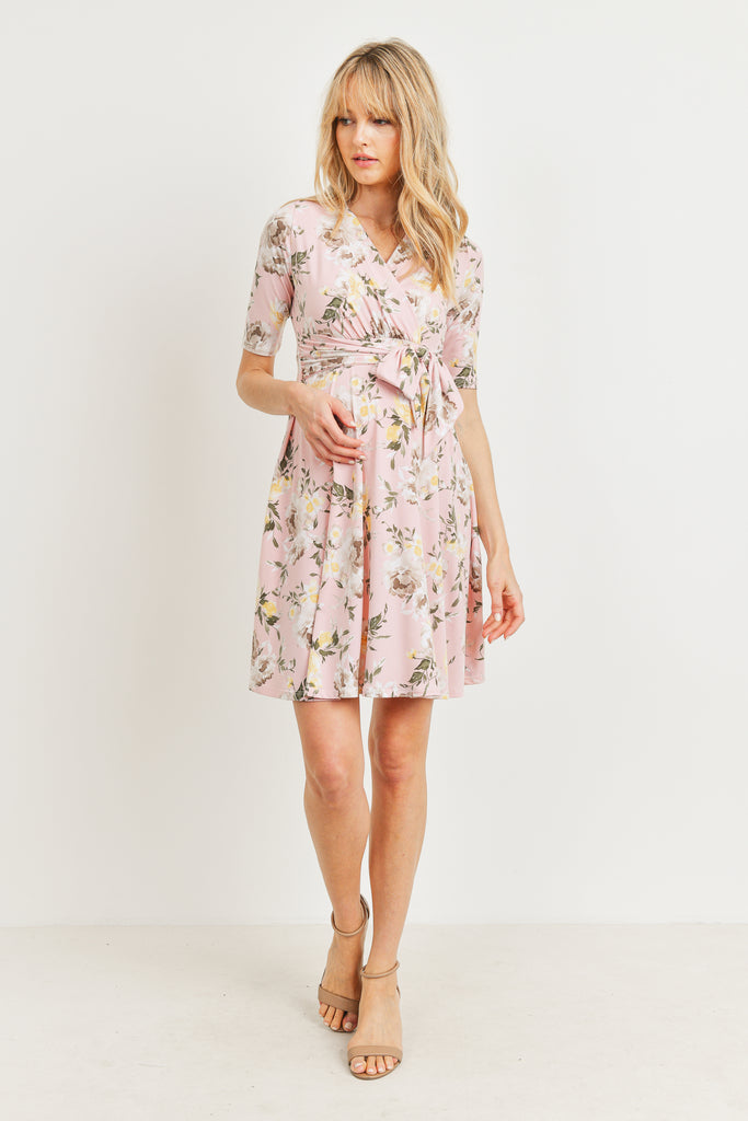 Blush Floral side Tie V-Neck Maternity Dress