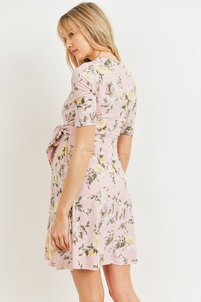 Blush Floral side Tie V-Neck Maternity Dress