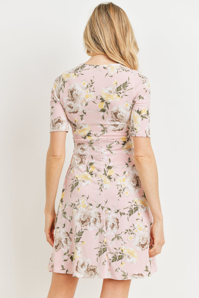 Blush Floral side Tie V-Neck Maternity Dress