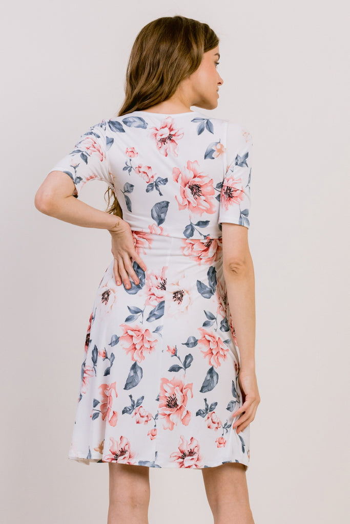 Off White Floral Print Tie Waist  Wrap Maternity Dress