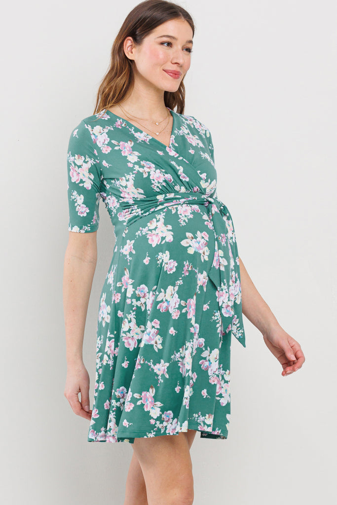 Jade Floral Side Tie V-Neck Maternity Nursing Dress