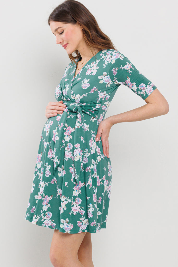 Jade Floral Side Tie V-Neck Maternity Nursing Dress