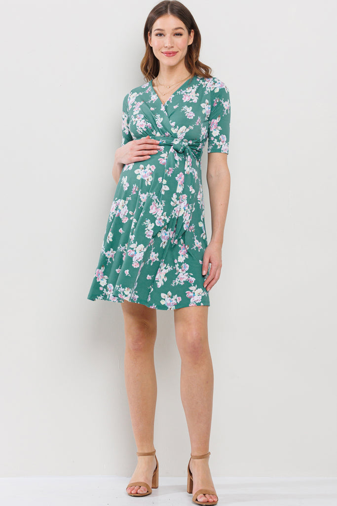 Jade Floral Side Tie V-Neck Maternity Nursing Dress