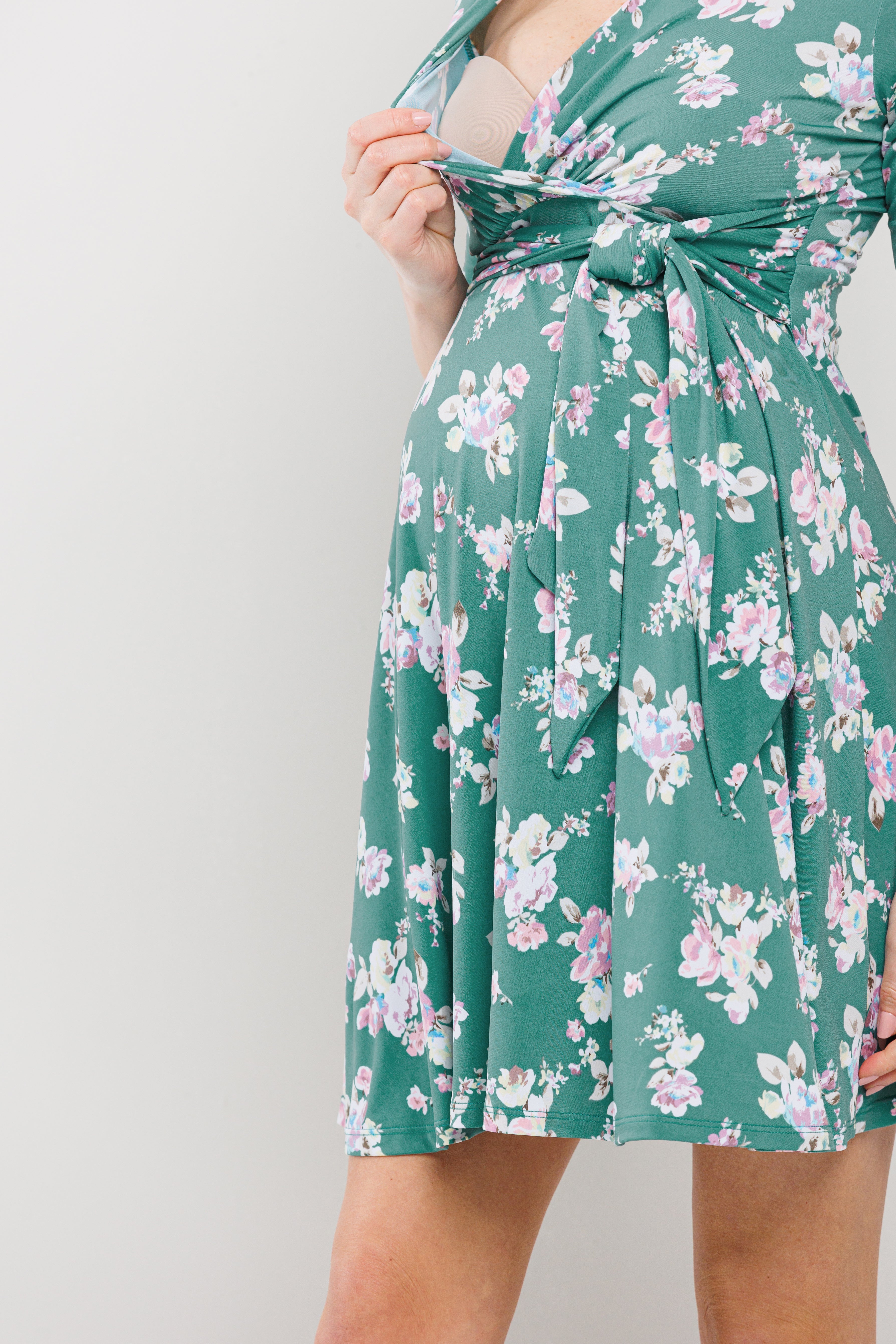 Floral Side Tie V-Neck Maternity Nursing Dress JADE / X-LARGE Floral Side Tie V-Neck Maternity Nursing Dress JADE / X-LARGE