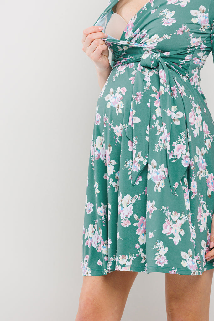 Jade Floral Side Tie V-Neck Maternity Nursing Dress