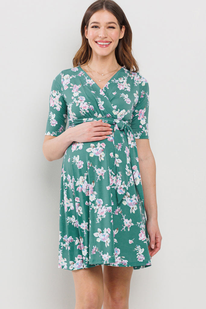 Jade Floral Side Tie V-Neck Maternity Nursing Dress