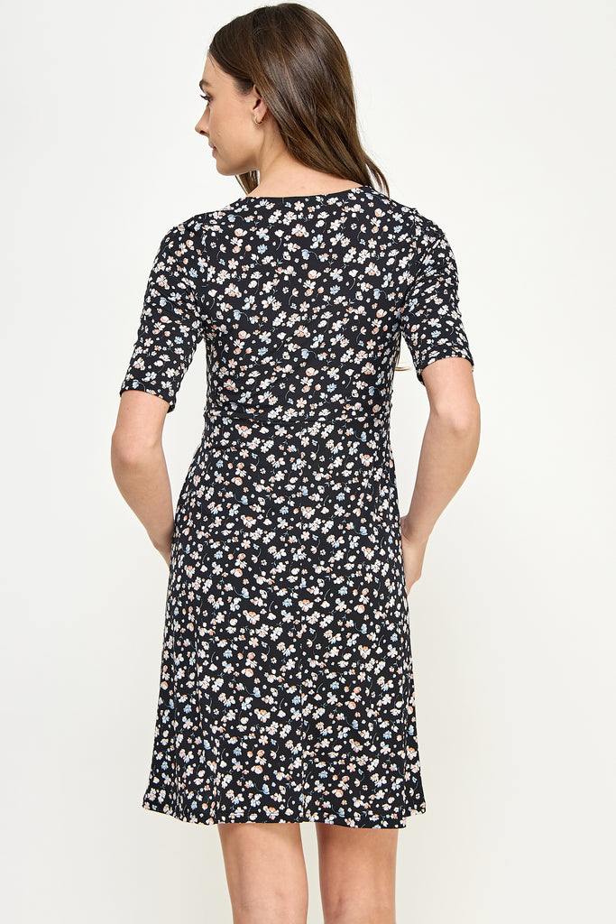 Black Floral V-Neck Maternity Nursing Dress