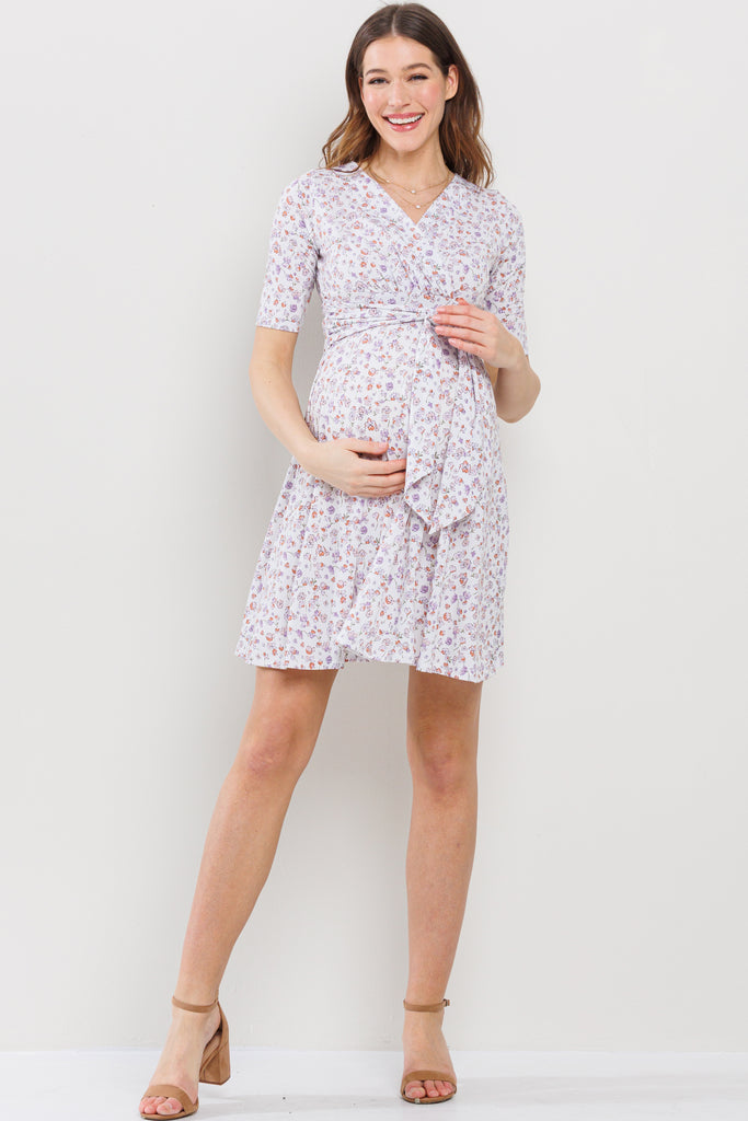 Ivory Floral V-Neck Maternity Nursing Dress