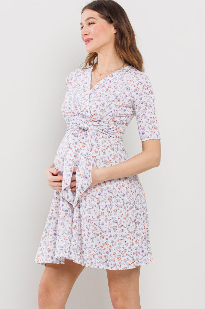 Ivory Floral V-Neck Maternity Nursing Dress