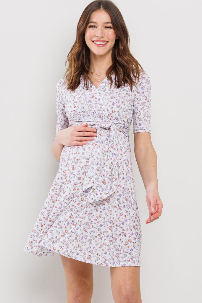 Ivory Floral V-Neck Maternity Nursing Dress