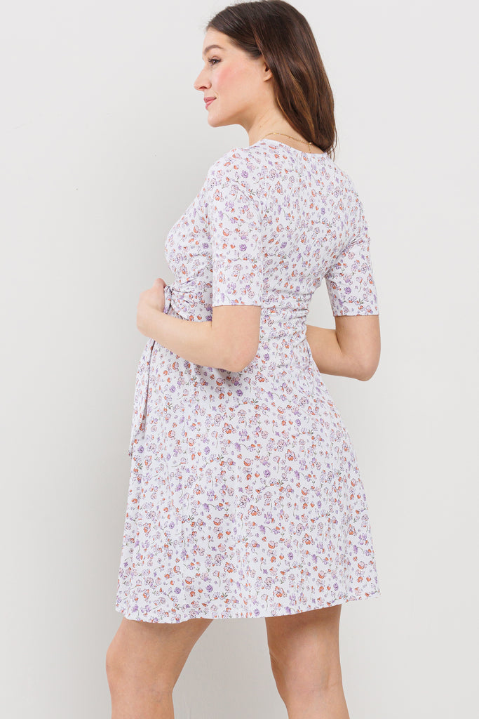 Ivory Floral V-Neck Maternity Nursing Dress