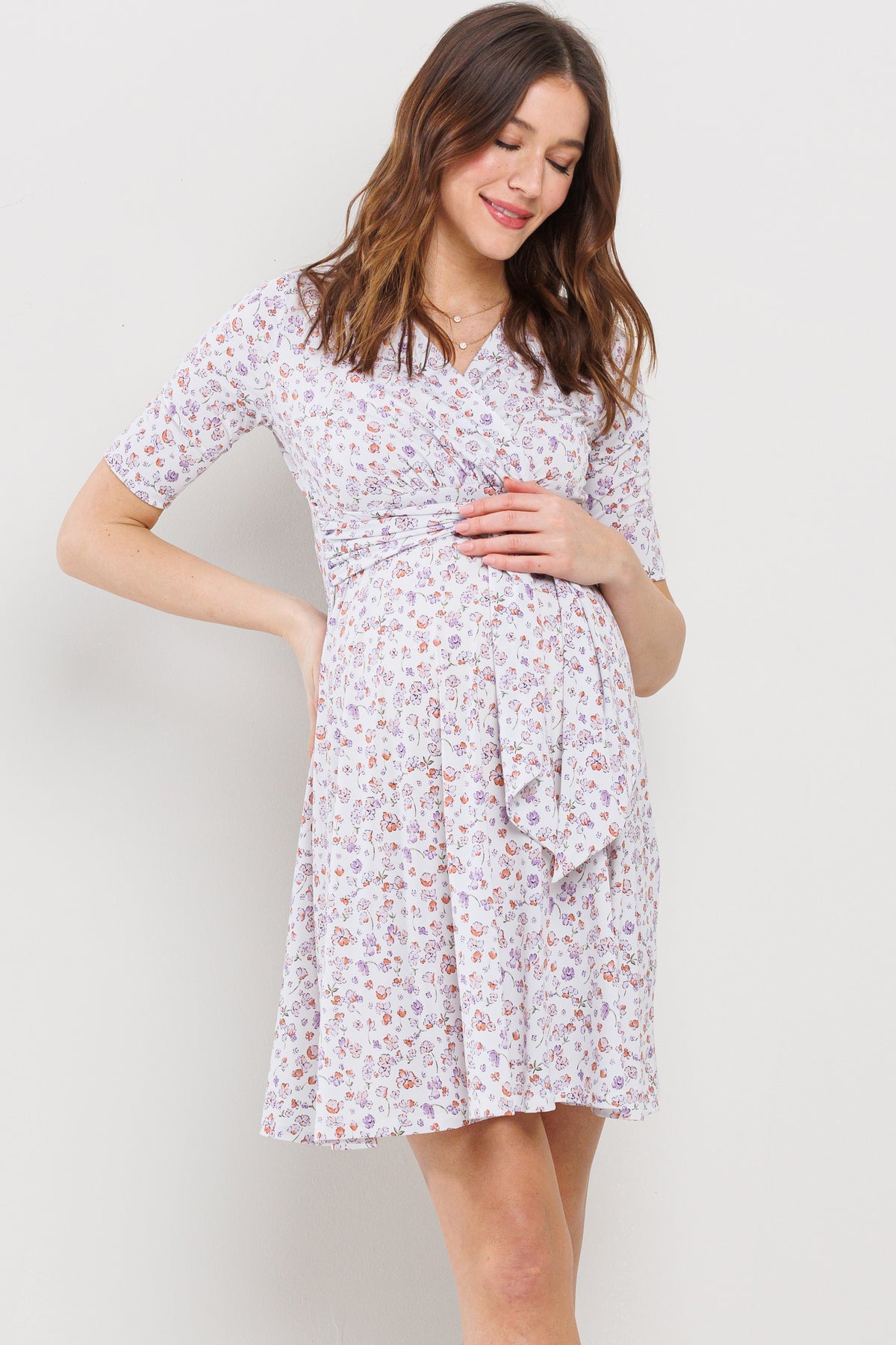 Ivory Floral V-Neck Maternity Nursing Dress