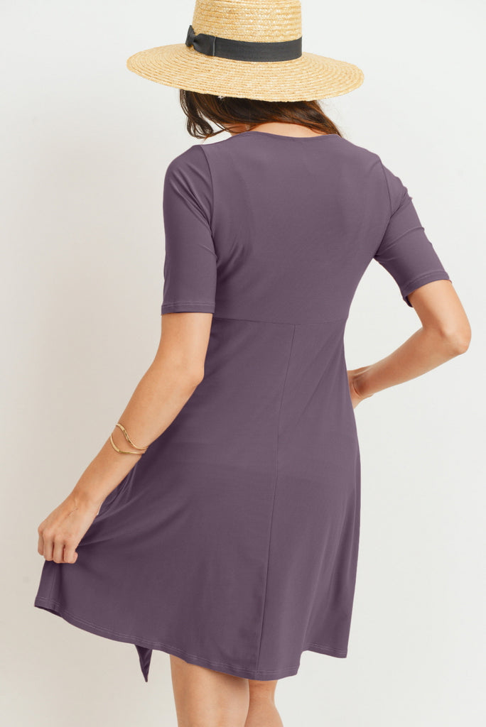 Berry Solid Side Tie V-Neck Maternity Dress