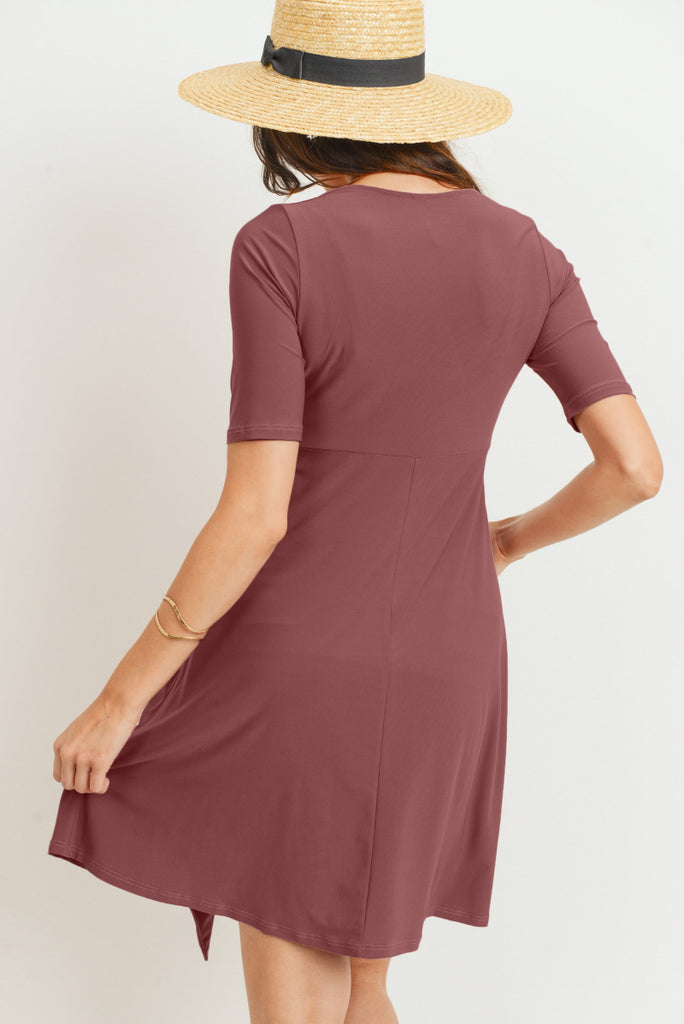 Grape Solid Side Tie V-Neck Maternity Dress