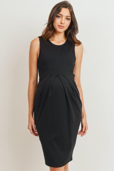 Black Front Pleated Maternity Sleeveless Dress