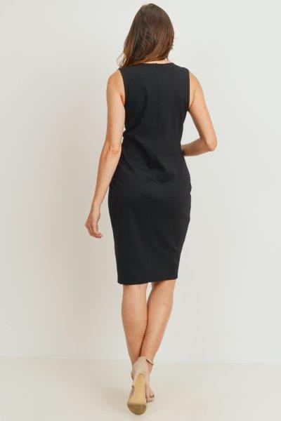 Black Front Pleated Maternity Sleeveless Dress