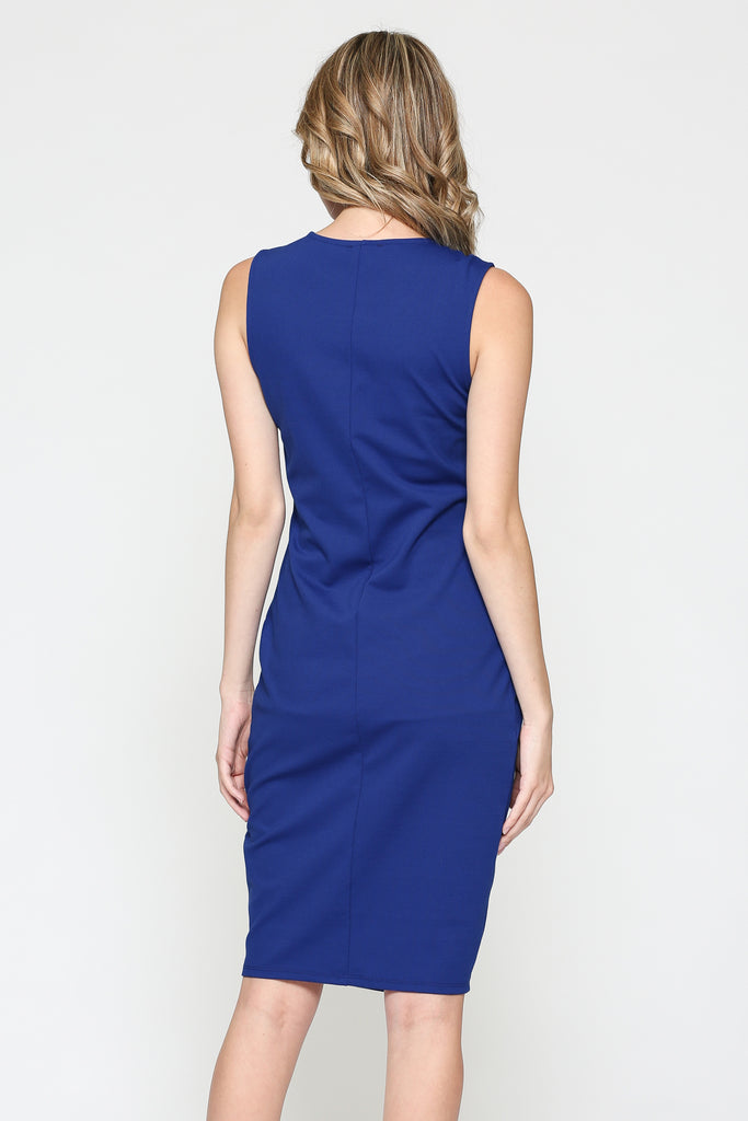 Royal Blue Front Pleated Maternity Sleeveless Dress