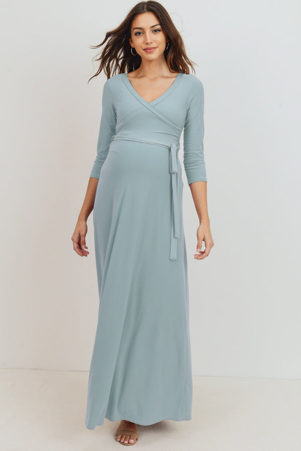 Chambray Tie Front Maternity/Nursing Wrap Maxi Dress