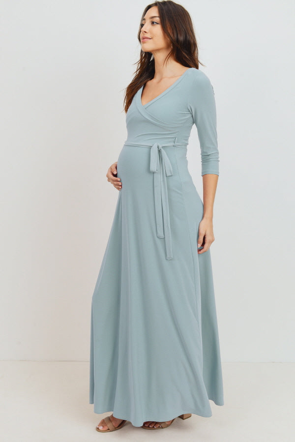 Chambray Tie Front Maternity/Nursing Wrap Maxi Dress